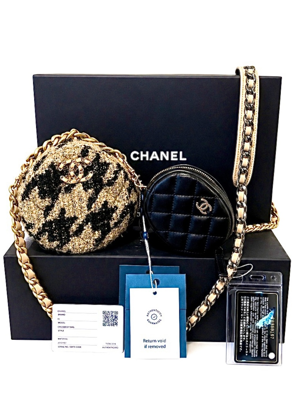 CHANEL 19 Collection Houndstooth Tweed Lambskin Round Crossbody W/ Coinpurse